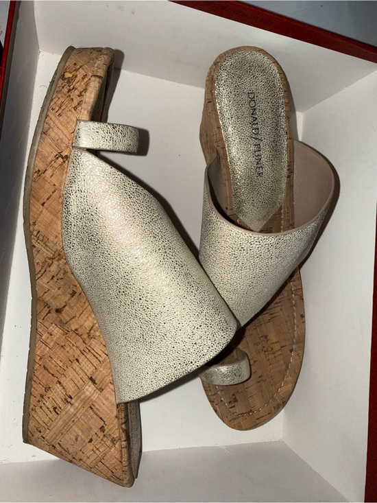 Donald J. Pliner Shoes - Donald J. Pliner Metallic Cream Cork Wedge Slide Sandals